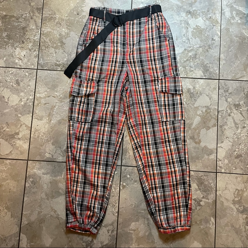 High waisted plaid pants